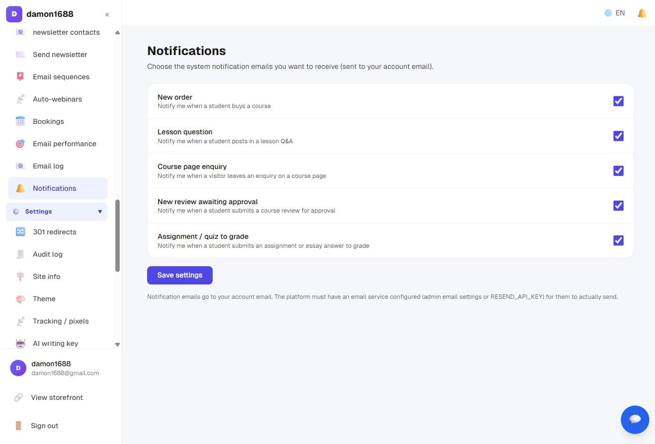 Notifications: one switch per event type