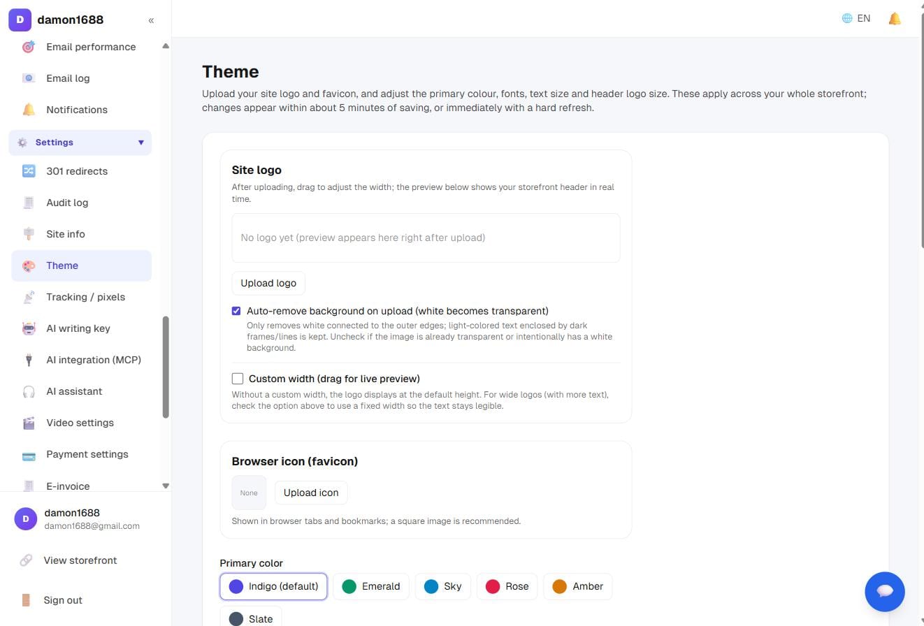 Theme design: logo, favicon and accent colour all on one page