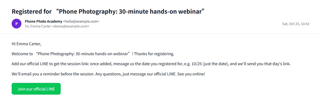 The confirmation email the visitor receives