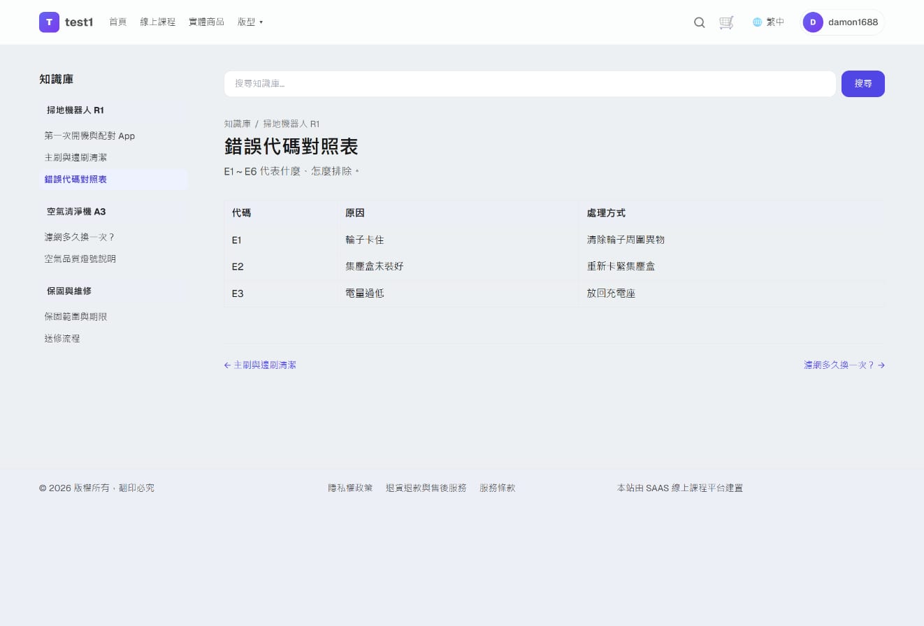 前台單篇:左側分類選單、麵包屑、內文與上一篇/下一篇